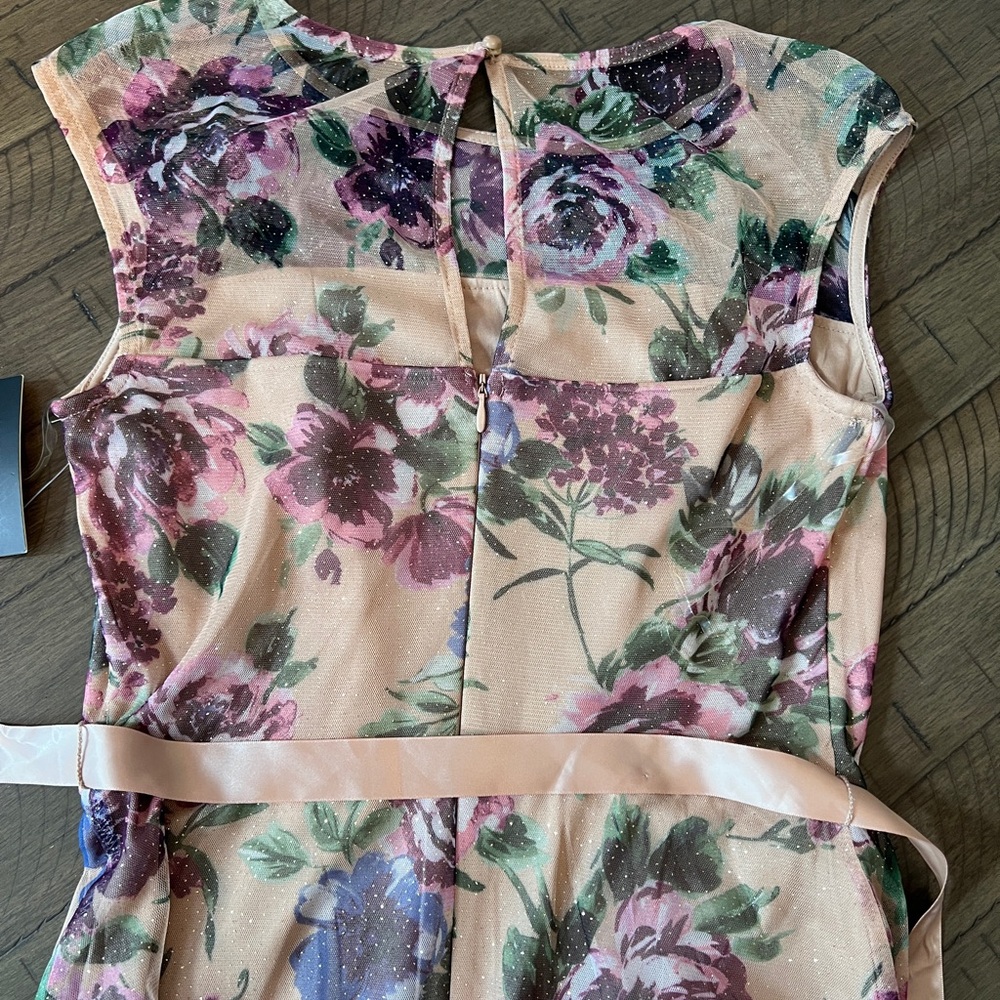NWT Candalite Wedding Guest Floral Maxi Dress Mesh top Pink Ribbon tie Sz S - Picture 11 of 11